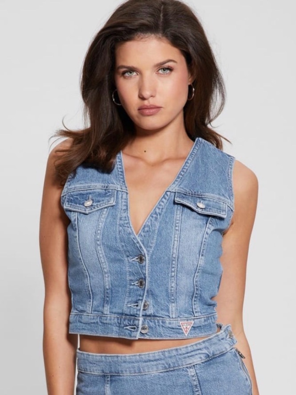 NWT Guess Denim Crop Vest - Light Blue Sleeveless Jean Top